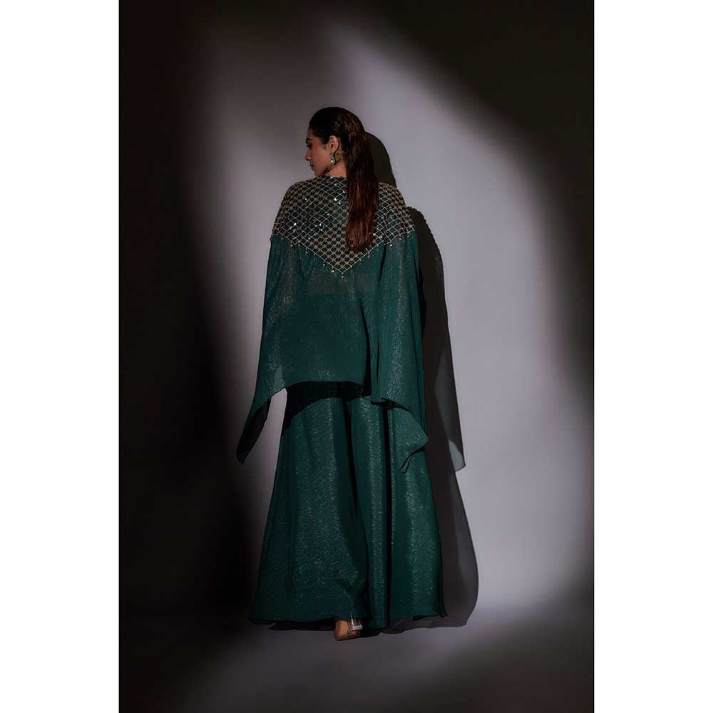 Ajiesh Oberoi Green Hand Embroidered Cape with Bustier and Palazzo (Set of 3)