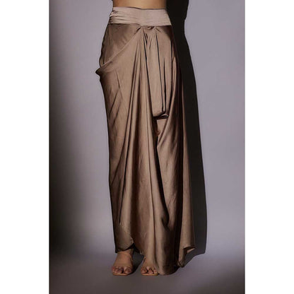 Ajiesh Oberoi Beige Heavy Hand Embroidered Cape with Bustier and Skirt (Set of 3)