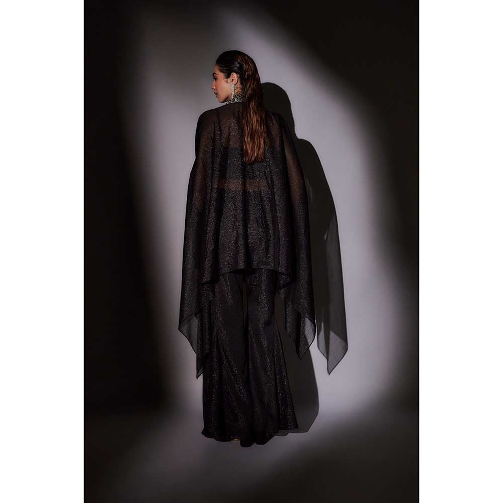 Ajiesh Oberoi Black Embroidered Cape with Bustier and Sharara (Set of 3)