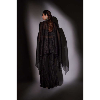 Ajiesh Oberoi Black Embroidered Cape with Bustier and Sharara (Set of 3)
