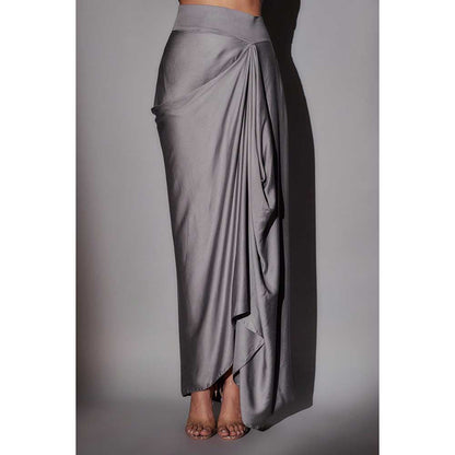 Ajiesh Oberoi Grey Begum Crystal Bustier with Cape and Skirt (Set of 3)