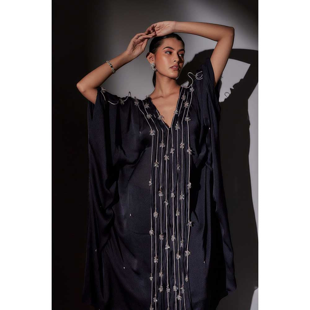 Ajiesh Oberoi Navy Blue Sheenu Long Kaftan with Pant (Set of 2)