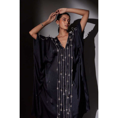 Ajiesh Oberoi Navy Blue Sheenu Long Kaftan with Pant (Set of 2)