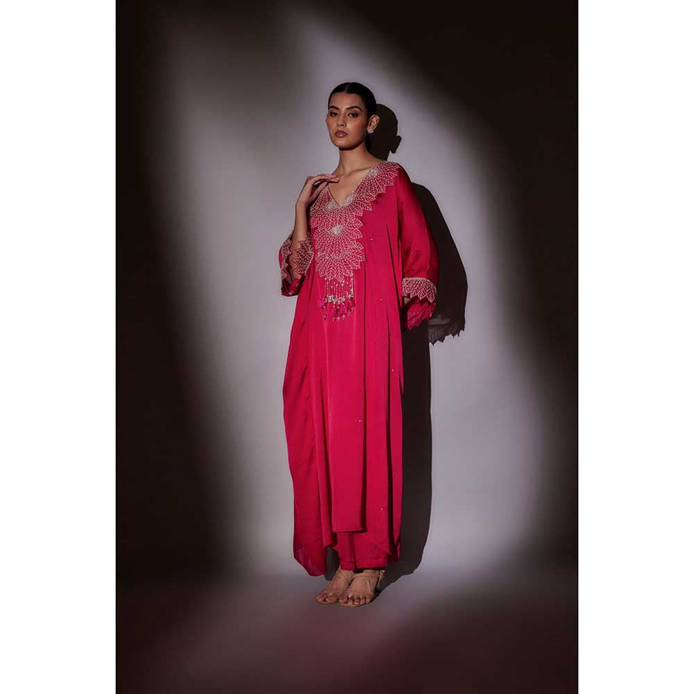Ajiesh Oberoi Pink Roli Long Kaftan with Palazzo (Set of 2)