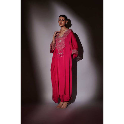 Ajiesh Oberoi Pink Roli Long Kaftan with Palazzo (Set of 2)