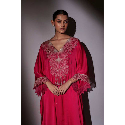 Ajiesh Oberoi Pink Roli Long Kaftan with Palazzo (Set of 2)