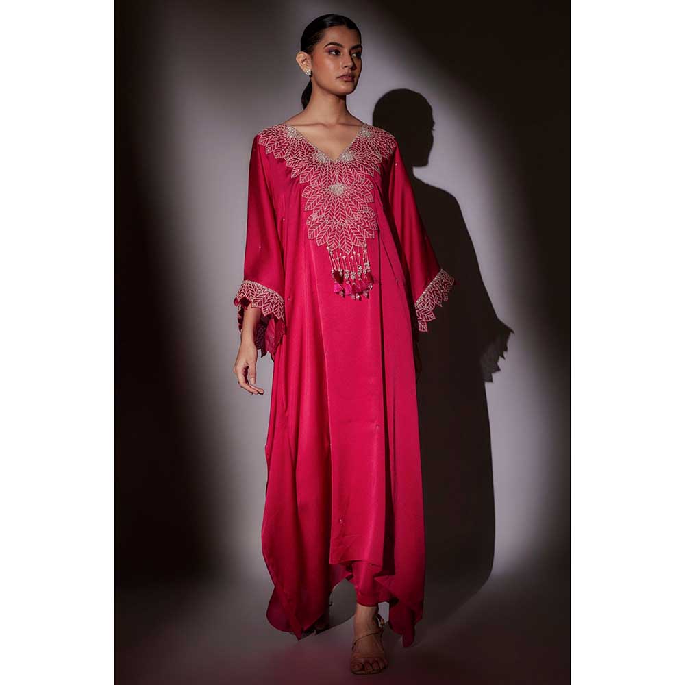 Ajiesh Oberoi Pink Roli Long Kaftan with Palazzo (Set of 2)