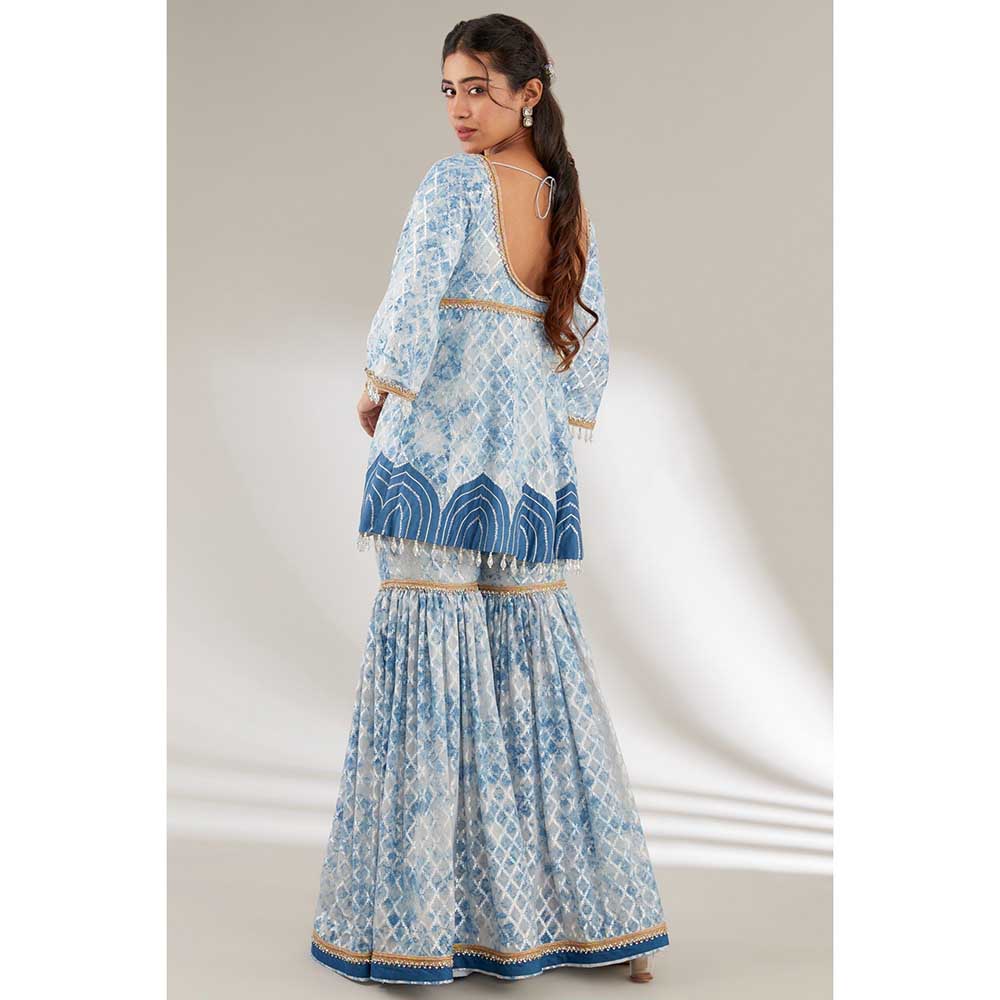 Ajiesh Oberoi Blue Front Cut Peplum Short Kurta with Flared Sharara (Set of 2)