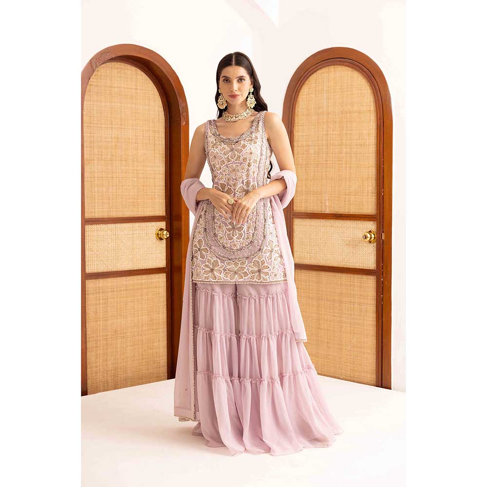 Ajiesh Oberoi Lavender Prisha Short Kurta with Sharara and Dupatta (Set of 3)