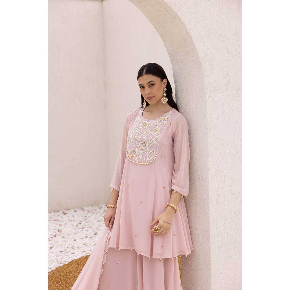 Ajiesh Oberoi Pink Anchal Peplum Top with Sharara and Dupatta (Set of 3)