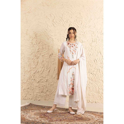 Ajiesh Oberoi Ivory Gunjan Kurta with Palazzo and Dupatta (Set of 3)