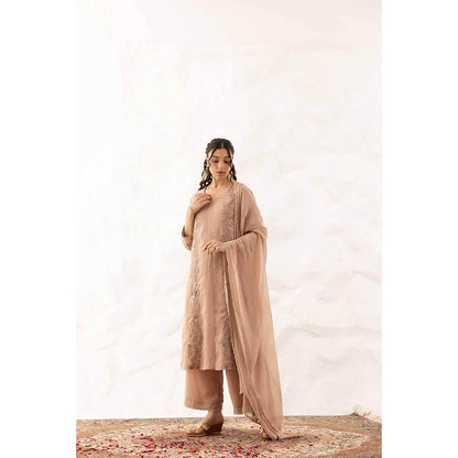 Ajiesh Oberoi Nude Megha Kurta with Palazzo and Dupatta (Set of 3)