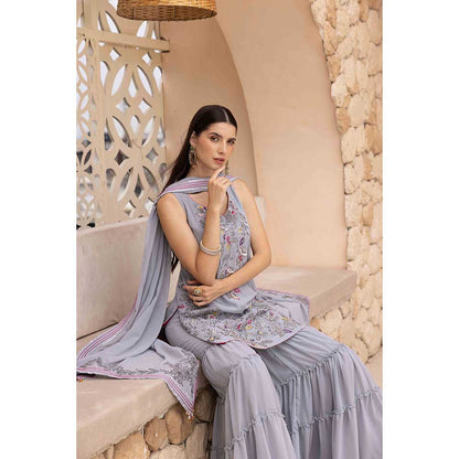 Ajiesh Oberoi Grey Jiya Short Kurti with Sharara and Dupatta (Set of 3)