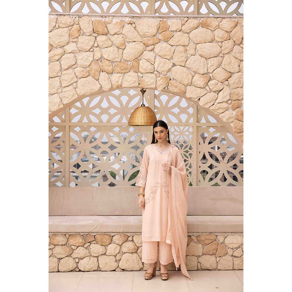Ajiesh Oberoi Peach Bhavya Kurta with Palazzo and Dupatta (Set of 3)