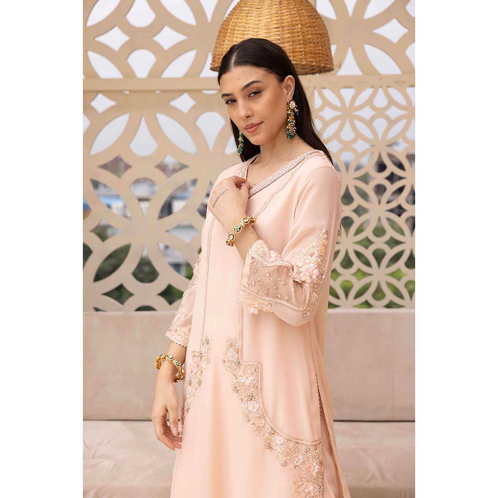 Ajiesh Oberoi Peach Bhavya Kurta with Palazzo and Dupatta (Set of 3)