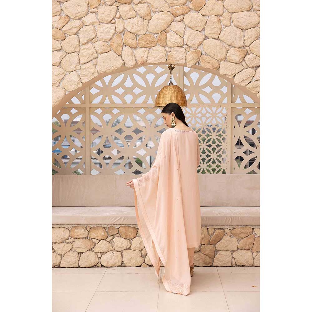 Ajiesh Oberoi Peach Bhavya Kurta with Palazzo and Dupatta (Set of 3)