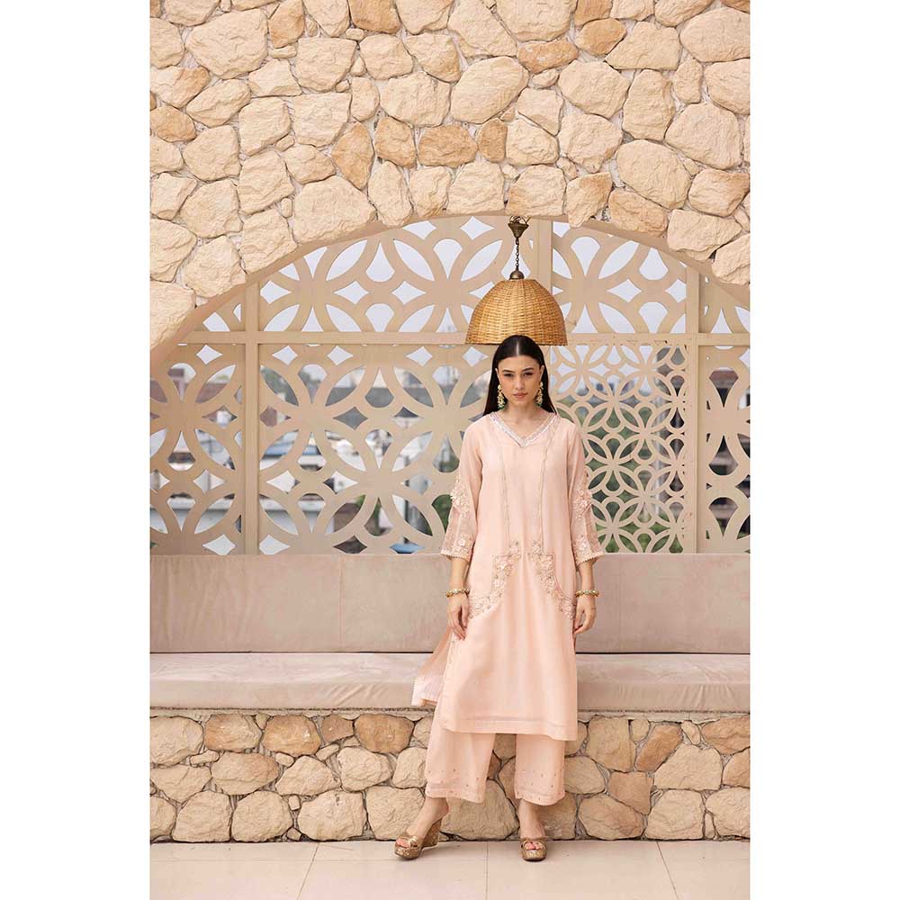 Ajiesh Oberoi Peach Bhavya Kurta with Palazzo and Dupatta (Set of 3)