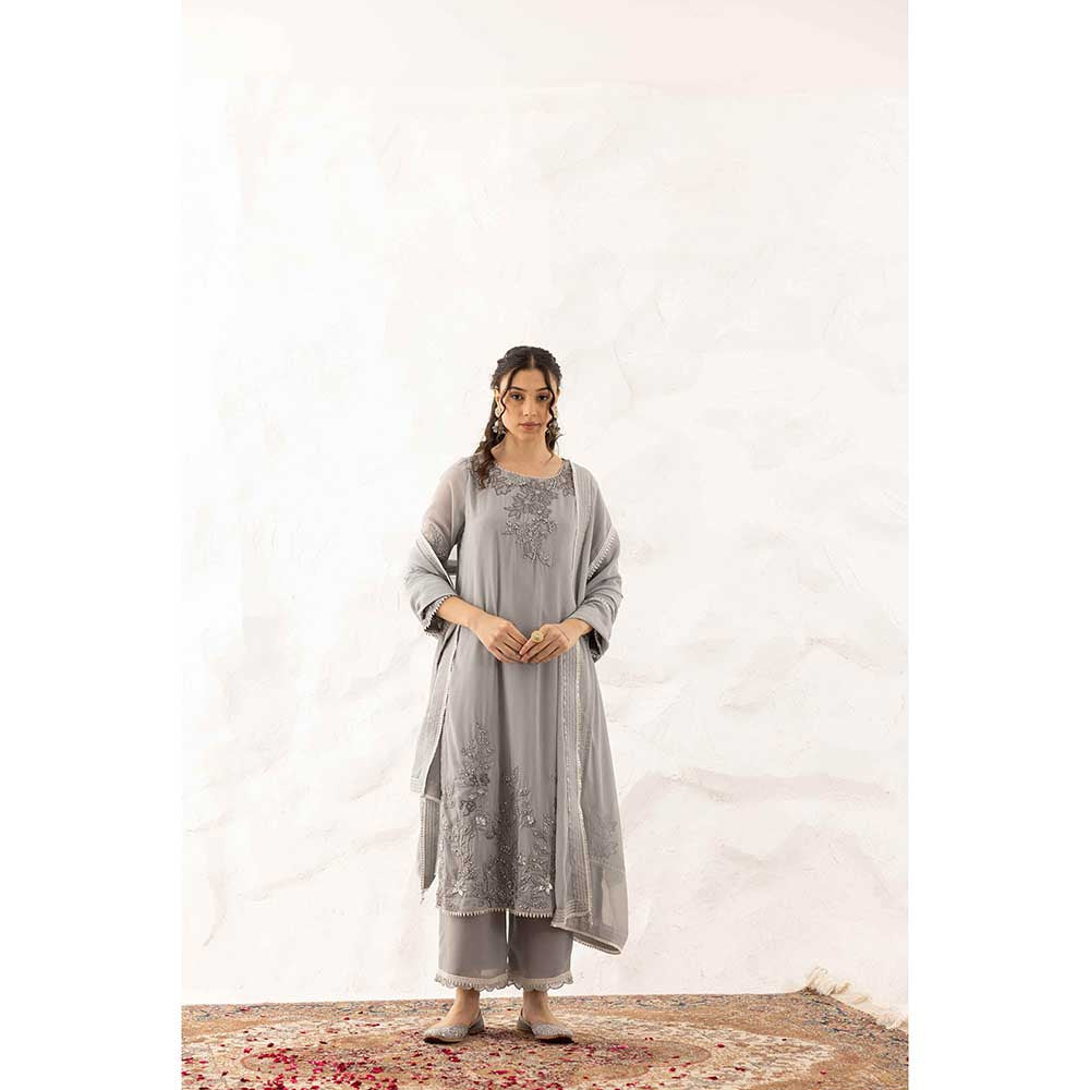 Ajiesh Oberoi Grey Yukti Kurta with Palazzo and Dupatta (Set of 3)