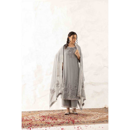 Ajiesh Oberoi Grey Yukti Kurta with Palazzo and Dupatta (Set of 3)