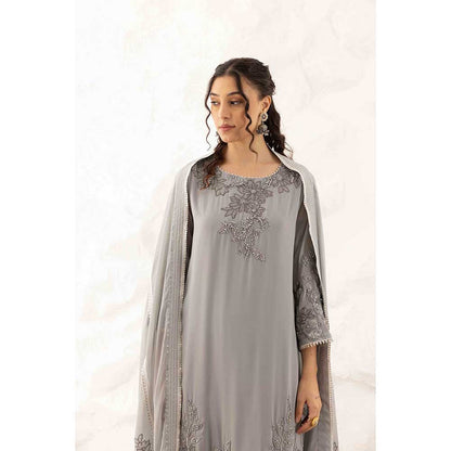 Ajiesh Oberoi Grey Yukti Kurta with Palazzo and Dupatta (Set of 3)