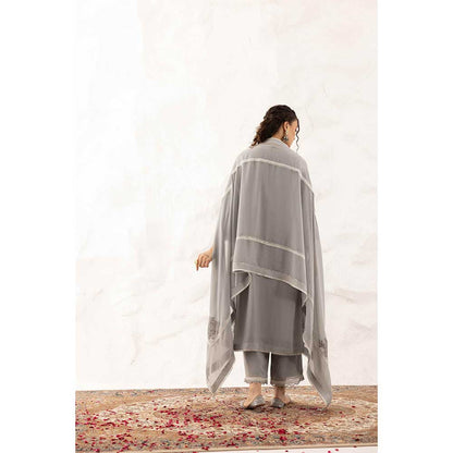 Ajiesh Oberoi Grey Yukti Kurta with Palazzo and Dupatta (Set of 3)