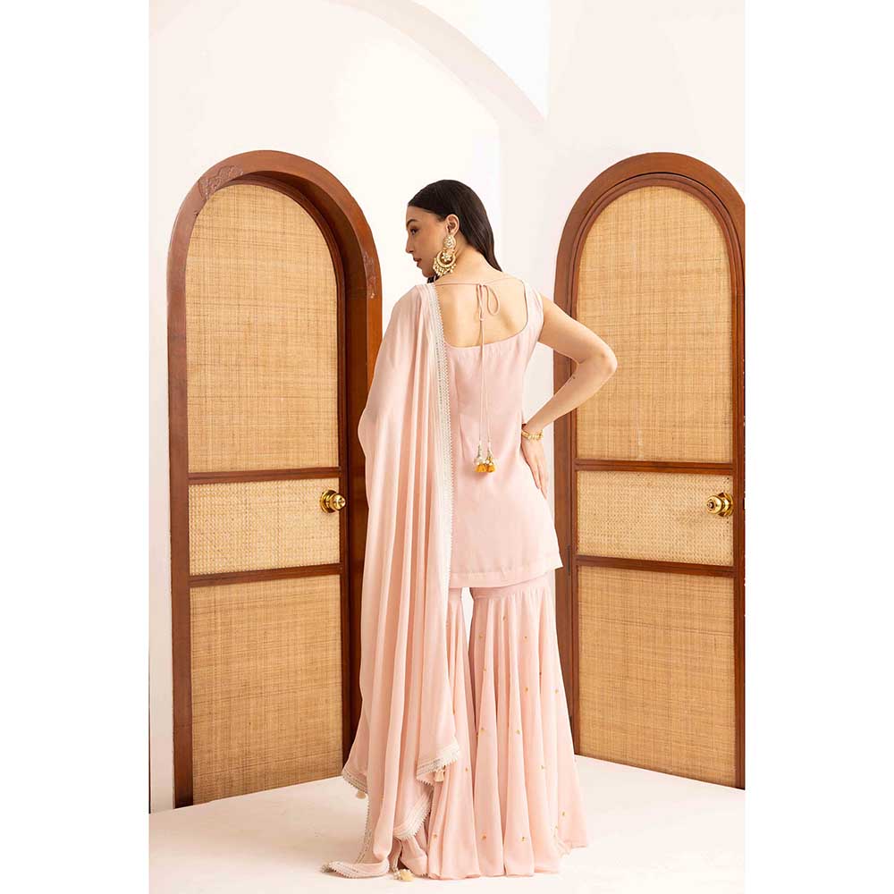 Ajiesh Oberoi Peach Kurti with Sharara and Dupatta (Set of 3)