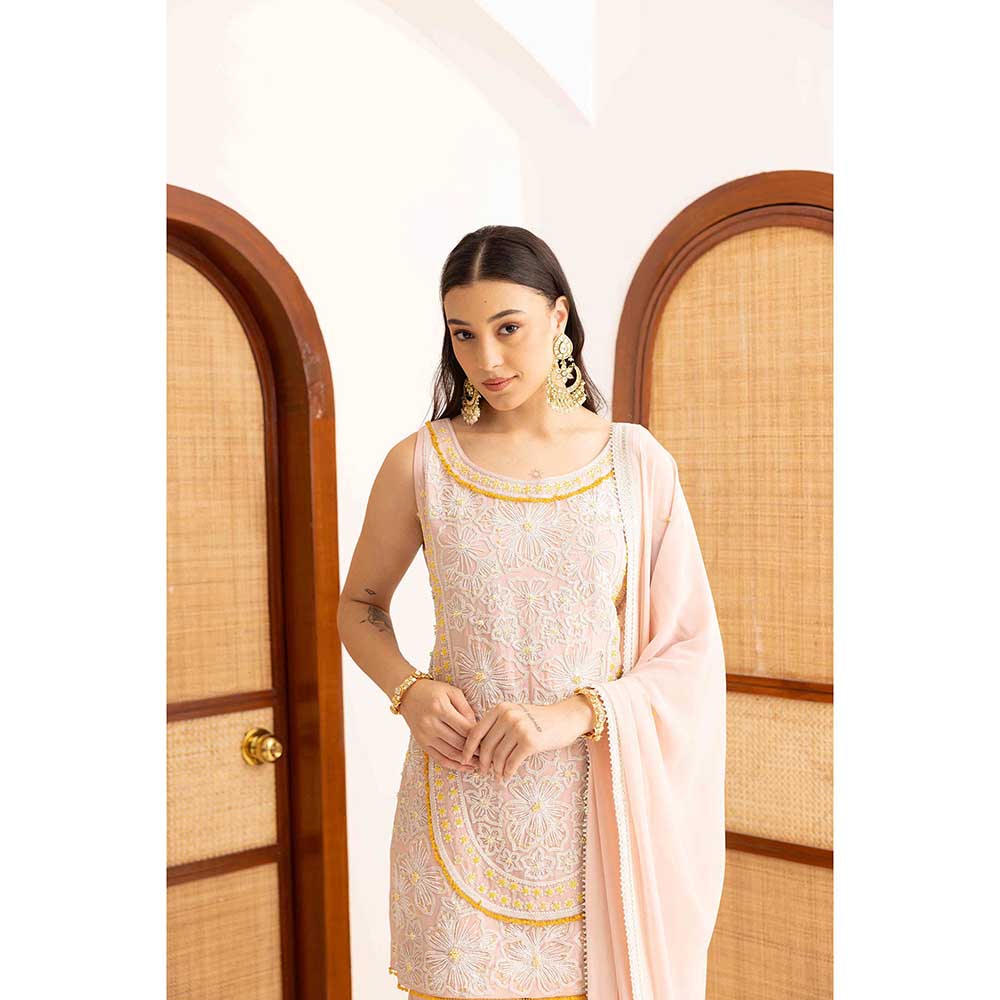 Ajiesh Oberoi Peach Kurti with Sharara and Dupatta (Set of 3)