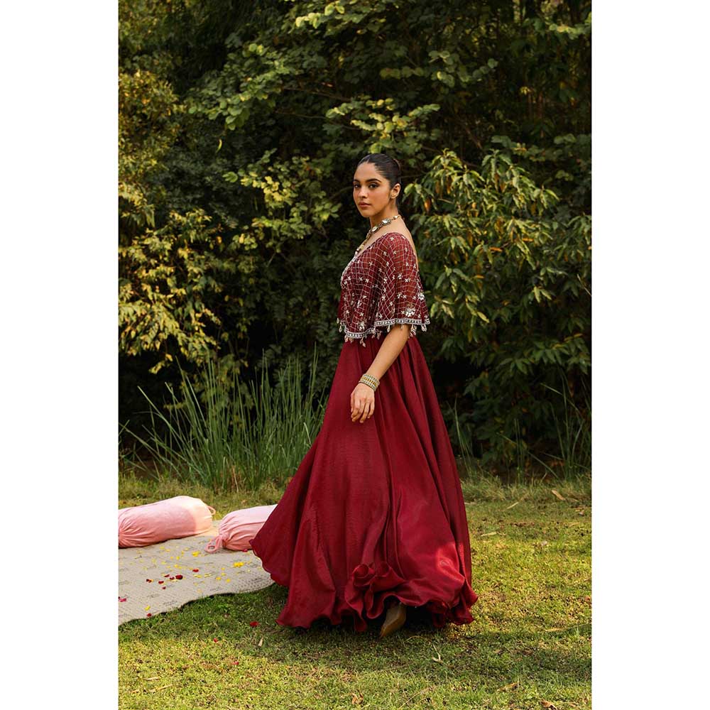 Ajiesh Oberoi Full Embraided Badla Stitched Blouse With Lehenga - Maroon