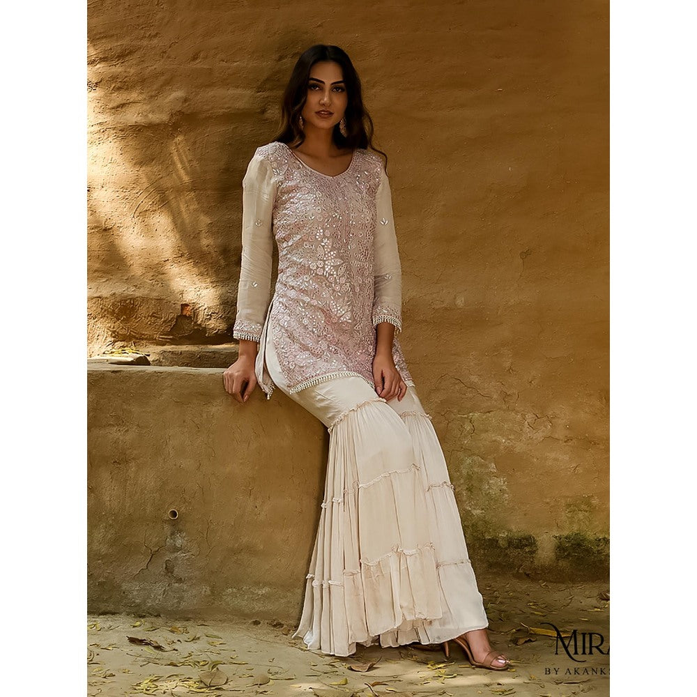 Akanksha Mago Faiza Pink & Off White Kurta Gharara (Set of 3)