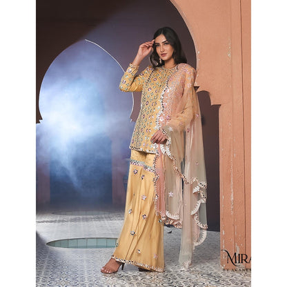 Akanksha Mago Noori Mirror Work Jacket & Gharara with Dupatta (Set of 3)