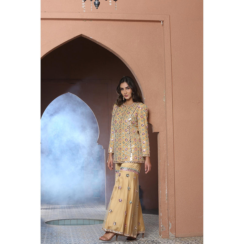 Akanksha Mago Noori Mirror Work Jacket & Gharara with Dupatta (Set of 3)