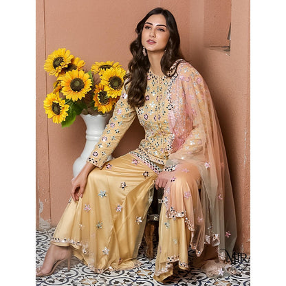Akanksha Mago Noori Mirror Work Jacket & Gharara with Dupatta (Set of 3)