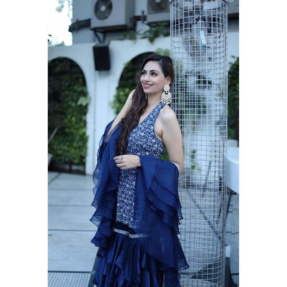 Akanksha Mago Tahira Halter Style Kurta with Layered Sharara Pant (Set of 3)