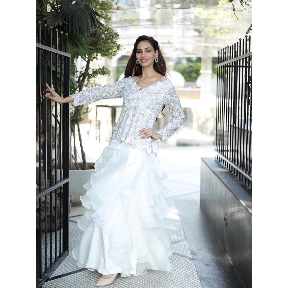 Akanksha Mago Alia White Kurta & Ruffled Skirt (Set of 2)