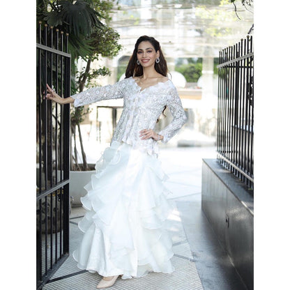 Akanksha Mago Alia White Kurta & Ruffled Skirt (Set of 2)