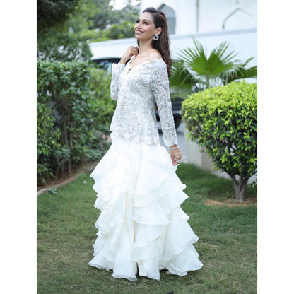 Akanksha Mago Alia White Kurta & Ruffled Skirt (Set of 2)