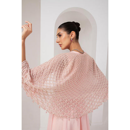 AKARA Women's Pastel Pink Embellished Maxi Dress with Cape (Set of 2)