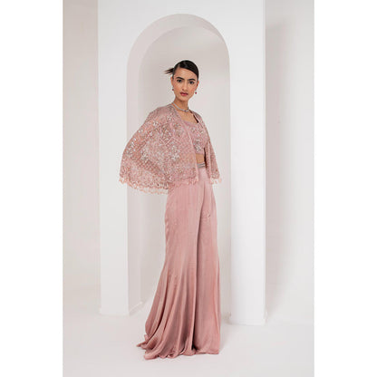 AKARA Women's Mauve Blouse with Sharara and Embellished Cape (Set of 3)