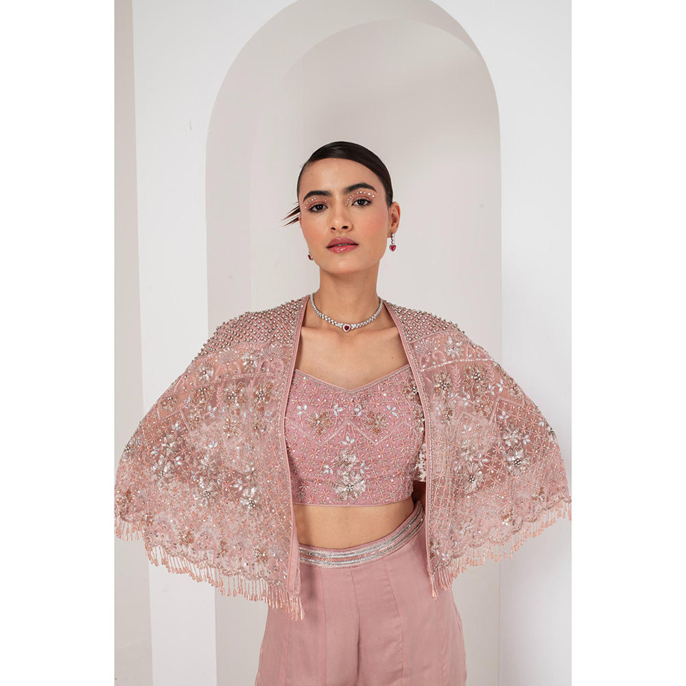 AKARA Women's Mauve Blouse with Sharara and Embellished Cape (Set of 3)