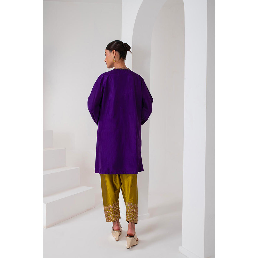 AKARA Women's Purple & Olive Green Kurta with Pakistani Salwar and Dupatta (Set of 3)