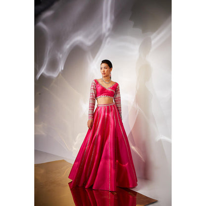 AKARA Women's Pink Embellished Stitched Blouse with Lehenga and Dupatta (Set of 3)