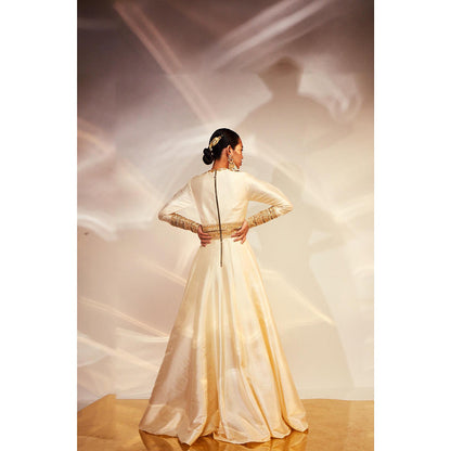 AKARA Women's Ivory A Line Embellished Maxi Dress