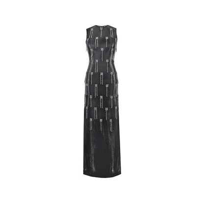 AKHL Charcoal Lurex Tulle Sequins Tassel Dress with Slip (Set of 2)