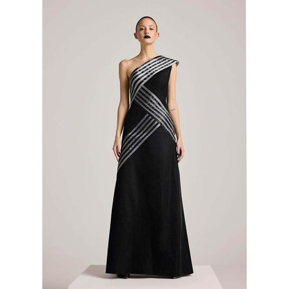 AKHL Black Asymmetric Glass Dress