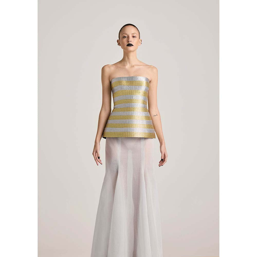 AKHL Gold Corset Top with Tulle Fishtail Skirt (Set of 2)