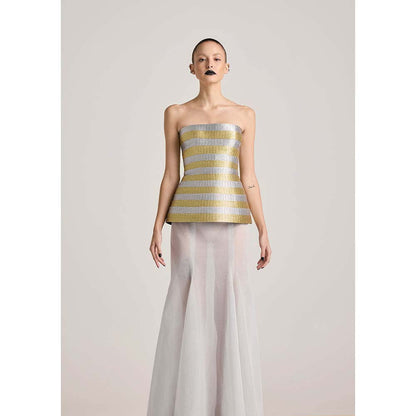 AKHL Gold Corset Top with Tulle Fishtail Skirt (Set of 2)