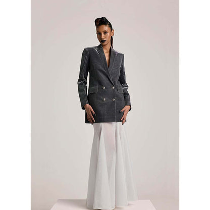 AKHL Charcoal Double Breasted Blazer and Tulle Fishtail Skirt (Set of 2)