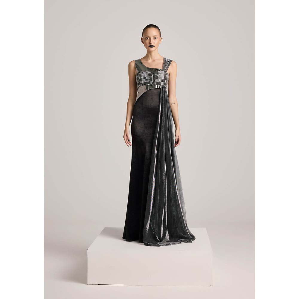 AKHL Black Sequins Bustier Asymmetric Dress