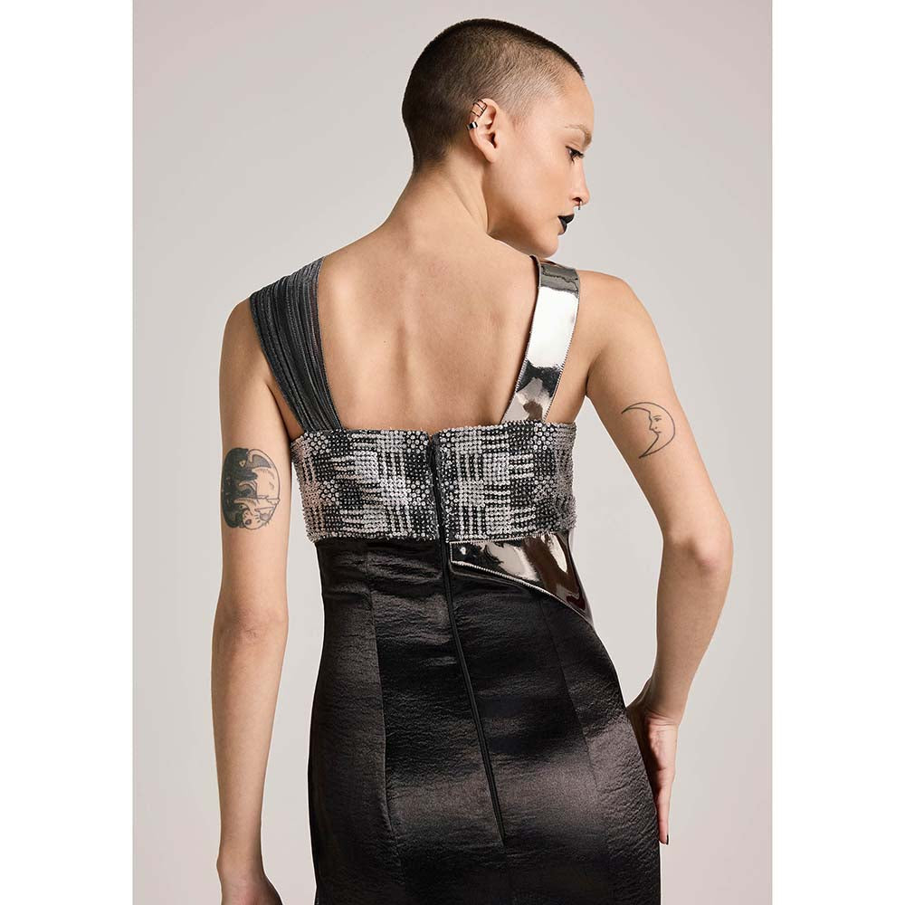 AKHL Black Sequins Bustier Asymmetric Dress
