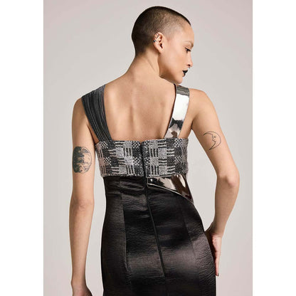 AKHL Black Sequins Bustier Asymmetric Dress